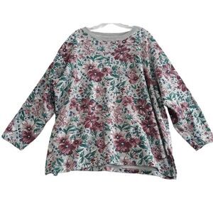 B I Gear Sport Shirt Top Womens 24W Gray Floral Long Sleeve